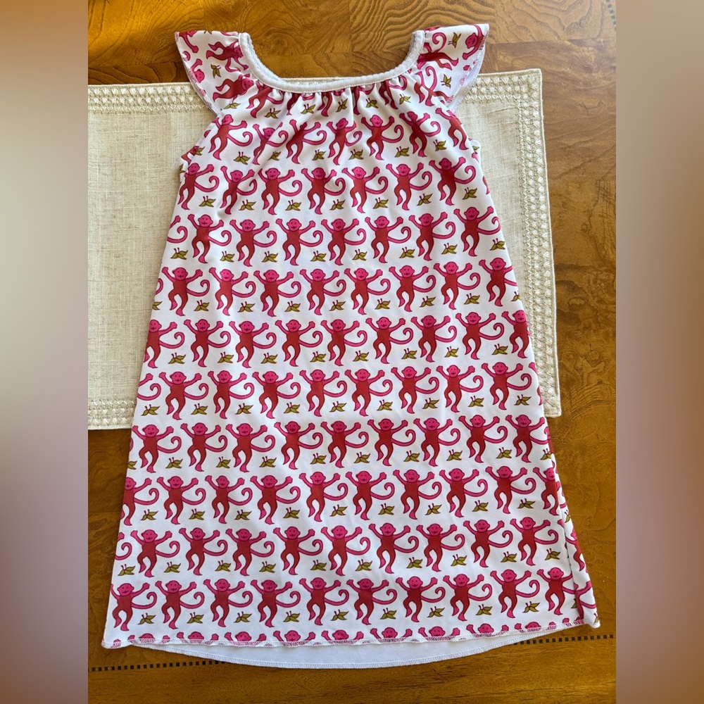roller rabbit girls marina monkey printed dress/nightgown size 6
